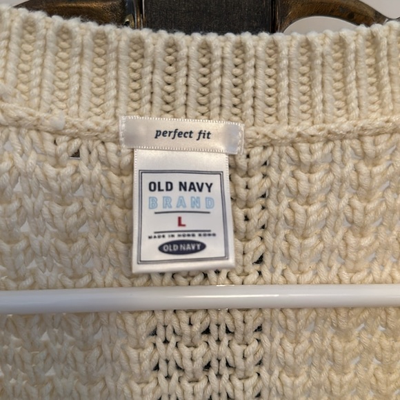 Cream knit Old Navy size L Cardigan satin bow tie at waist - Picture 2 of 2